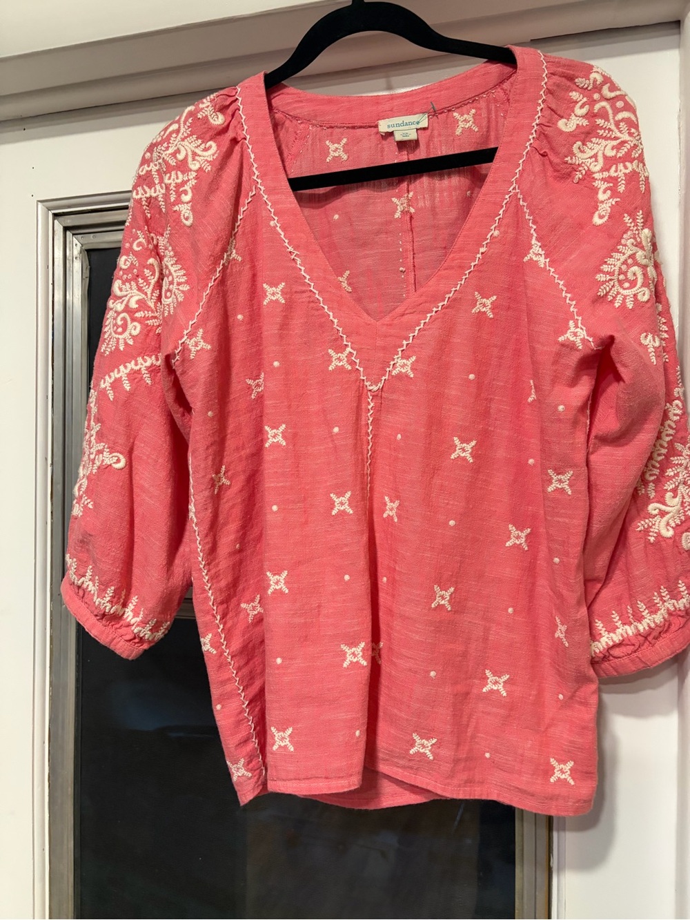 Sundance Res Coral-Pink Embroidered V-Neck Tunic- Gorgeous XSMALL - Picture 6 of 9